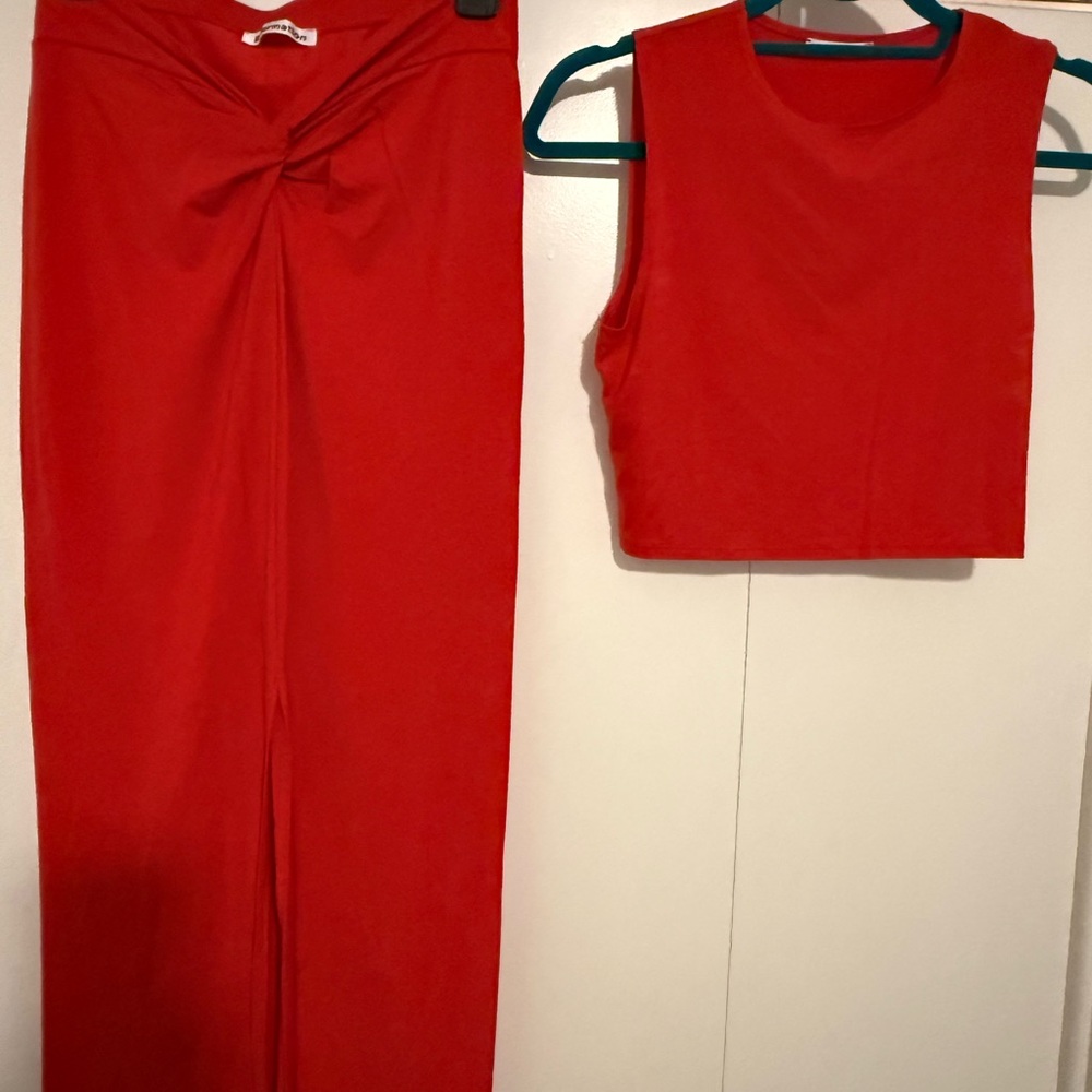 Reformation Red Tie Front Pencil Midi Dress